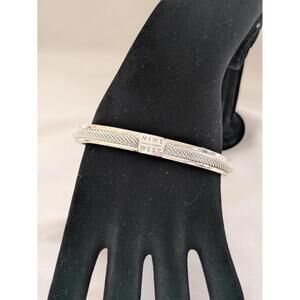 Stylish Nine West Silver Tone Bangle, Etched Mesh Design, Minimalist Bracelet